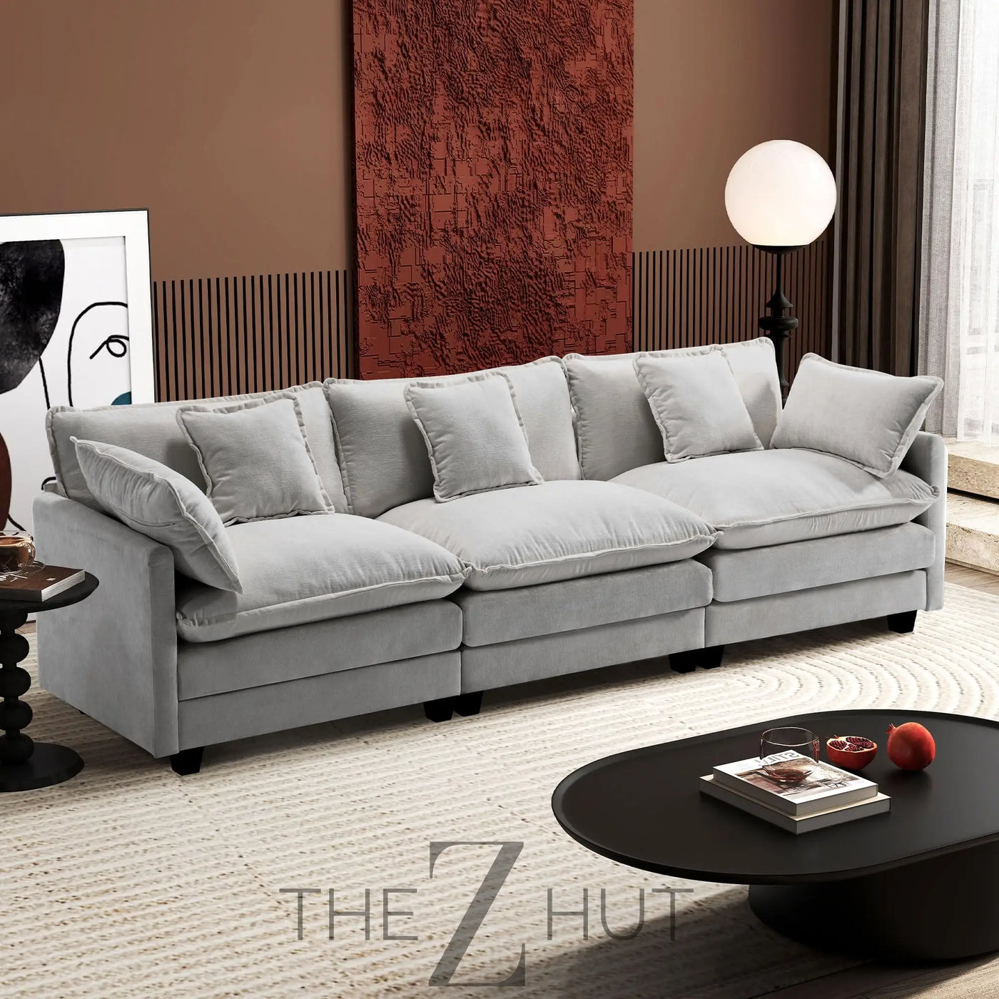 Ihanherry 146" U-Shaped Modern Sofa Modular Sectional Cloud Couch with 2 Ottoman, 6-Seat Chenille Deep Seat Sofa with 6 Pillows for Living Room, Bedroom and Apartment, Grey THE Z HUT