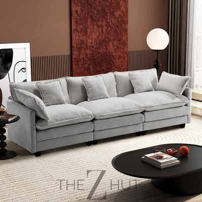 Ihanherry 146" U-Shaped Modern Sofa Modular Sectional Cloud Couch with 2 Ottoman, 6-Seat Chenille Deep Seat Sofa with 6 Pillows for Living Room, Bedroom and Apartment, Grey THE Z HUT
