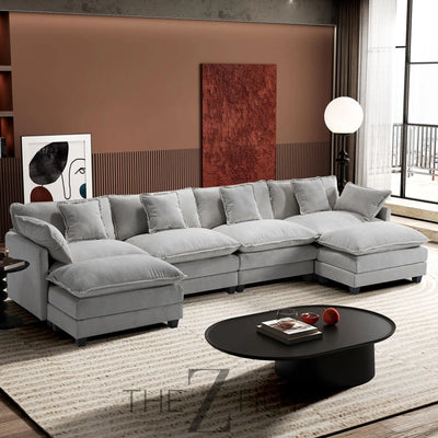 Ihanherry 146" U-Shaped Modern Sofa Modular Sectional Cloud Couch with 2 Ottoman, 6-Seat Chenille Deep Seat Sofa with 6 Pillows for Living Room, Bedroom and Apartment, Grey THE Z HUT