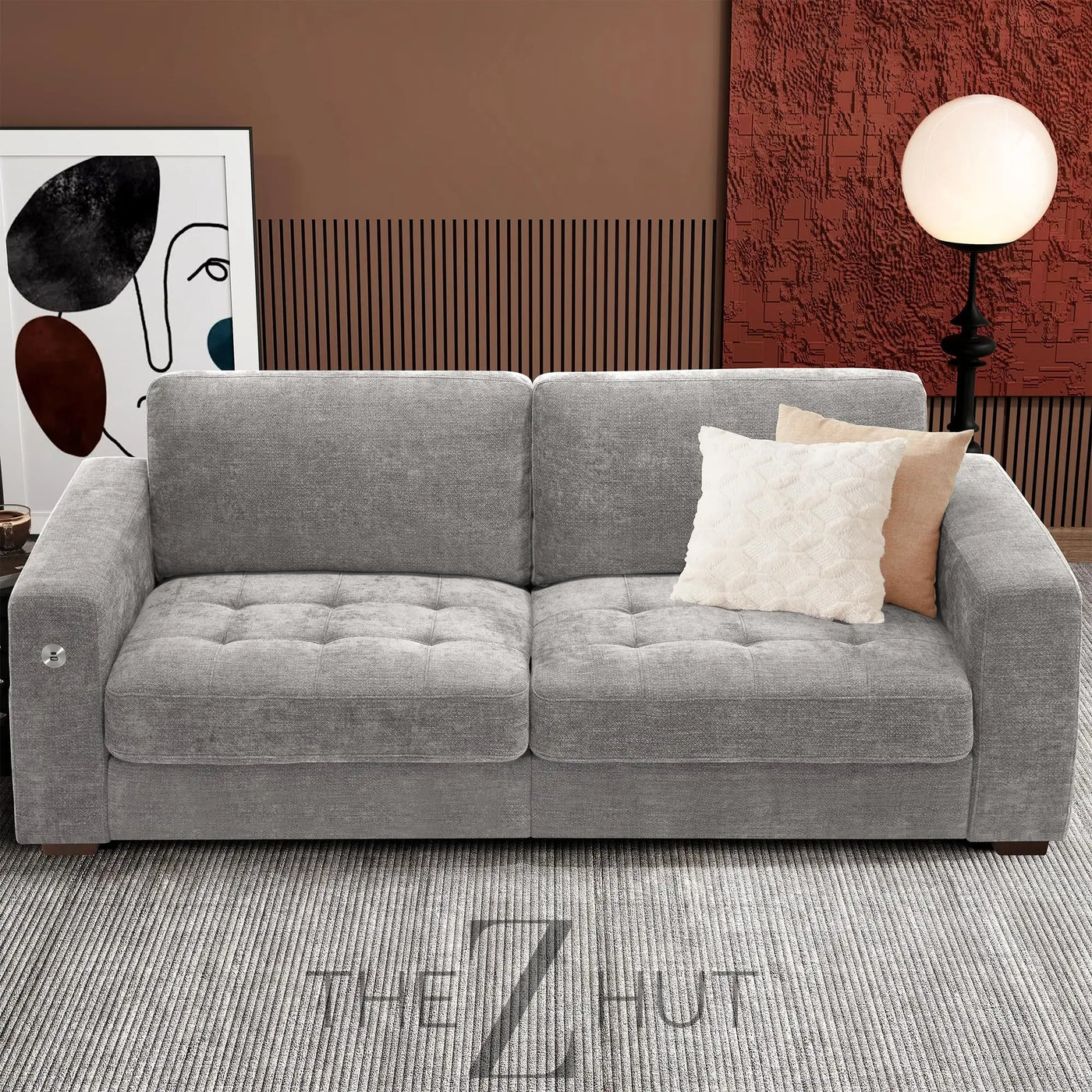 Ihanherry 146" U-Shaped Modern Sofa Modular Sectional Cloud Couch with 2 Ottoman, 6-Seat Chenille Deep Seat Sofa with 6 Pillows for Living Room, Bedroom and Apartment, Grey THE Z HUT