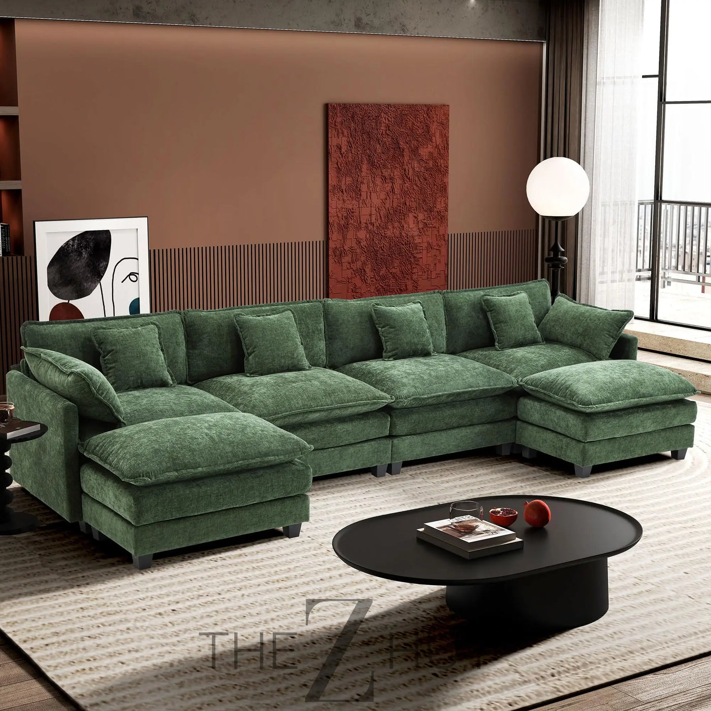 Ihanherry 146" U-Shaped Modern Sofa Modular Sectional Cloud Couch with 2 Ottoman, 6-Seat Chenille Deep Seat Sofa with 6 Pillows for Living Room, Bedroom and Apartment, Grey THE Z HUT