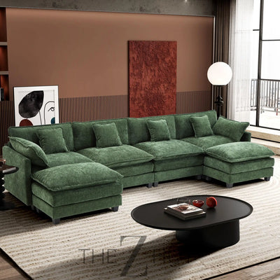 Ihanherry 146" U-Shaped Modern Sofa Modular Sectional Cloud Couch with 2 Ottoman, 6-Seat Chenille Deep Seat Sofa with 6 Pillows for Living Room, Bedroom and Apartment, Grey THE Z HUT