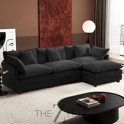 Ihanherry 146" U-Shaped Modern Sofa Modular Sectional Cloud Couch with 2 Ottoman, 6-Seat Chenille Deep Seat Sofa with 6 Pillows for Living Room, Bedroom and Apartment, Grey THE Z HUT