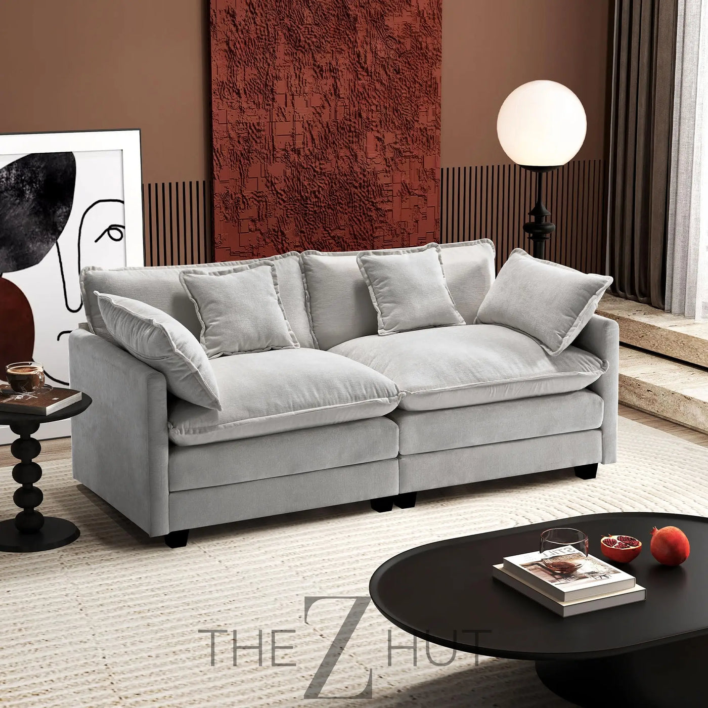 Ihanherry 146" U-Shaped Modern Sofa Modular Sectional Cloud Couch with 2 Ottoman, 6-Seat Chenille Deep Seat Sofa with 6 Pillows for Living Room, Bedroom and Apartment, Grey THE Z HUT