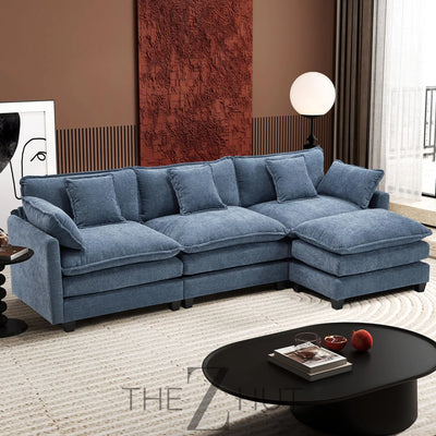 Ihanherry 146" U-Shaped Modern Sofa Modular Sectional Cloud Couch with 2 Ottoman, 6-Seat Chenille Deep Seat Sofa with 6 Pillows for Living Room, Bedroom and Apartment, Grey THE Z HUT