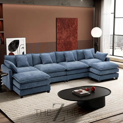 Ihanherry 146" U-Shaped Modern Sofa Modular Sectional Cloud Couch with 2 Ottoman, 6-Seat Chenille Deep Seat Sofa with 6 Pillows for Living Room, Bedroom and Apartment, Grey THE Z HUT