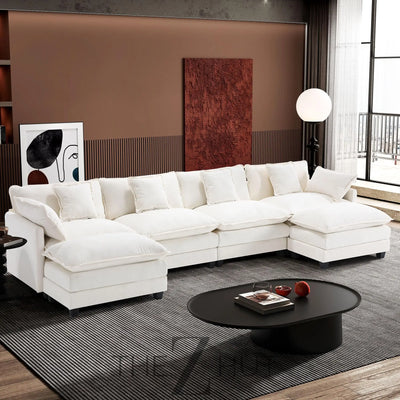 Ihanherry 146" U-Shaped Modern Sofa Modular Sectional Cloud Couch with 2 Ottoman, 6-Seat Chenille Deep Seat Sofa with 6 Pillows for Living Room, Bedroom and Apartment, Grey THE Z HUT