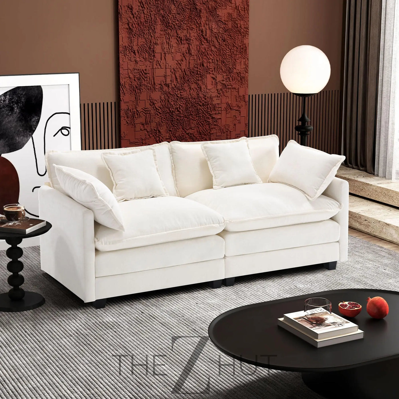 Ihanherry 146" U-Shaped Modern Sofa Modular Sectional Cloud Couch with 2 Ottoman, 6-Seat Chenille Deep Seat Sofa with 6 Pillows for Living Room, Bedroom and Apartment, Grey THE Z HUT