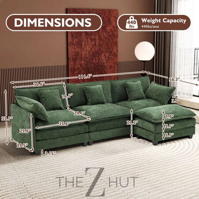 Ihanherry 146" U-Shaped Modern Sofa Modular Sectional Cloud Couch with 2 Ottoman, 6-Seat Chenille Deep Seat Sofa with 6 Pillows for Living Room, Bedroom and Apartment, Grey THE Z HUT