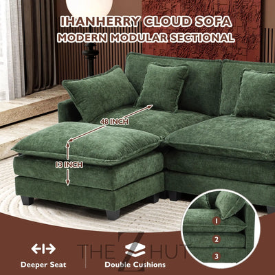 Ihanherry 146" U-Shaped Modern Sofa Modular Sectional Cloud Couch with 2 Ottoman, 6-Seat Chenille Deep Seat Sofa with 6 Pillows for Living Room, Bedroom and Apartment, Grey THE Z HUT