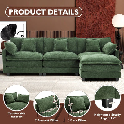 Ihanherry 146" U-Shaped Modern Sofa Modular Sectional Cloud Couch with 2 Ottoman, 6-Seat Chenille Deep Seat Sofa with 6 Pillows for Living Room, Bedroom and Apartment, Grey THE Z HUT