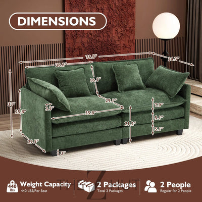 Ihanherry 146" U-Shaped Modern Sofa Modular Sectional Cloud Couch with 2 Ottoman, 6-Seat Chenille Deep Seat Sofa with 6 Pillows for Living Room, Bedroom and Apartment, Grey THE Z HUT