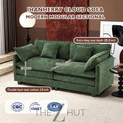 Ihanherry 146" U-Shaped Modern Sofa Modular Sectional Cloud Couch with 2 Ottoman, 6-Seat Chenille Deep Seat Sofa with 6 Pillows for Living Room, Bedroom and Apartment, Grey THE Z HUT