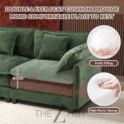 Ihanherry 146" U-Shaped Modern Sofa Modular Sectional Cloud Couch with 2 Ottoman, 6-Seat Chenille Deep Seat Sofa with 6 Pillows for Living Room, Bedroom and Apartment, Grey THE Z HUT