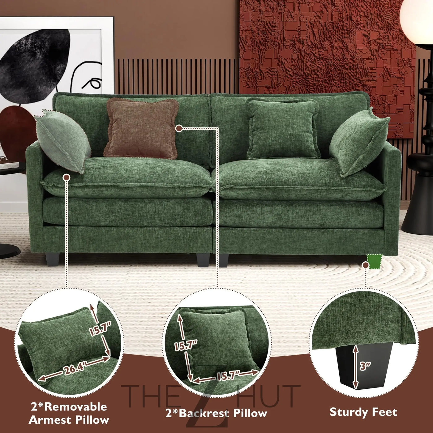 Ihanherry 146" U-Shaped Modern Sofa Modular Sectional Cloud Couch with 2 Ottoman, 6-Seat Chenille Deep Seat Sofa with 6 Pillows for Living Room, Bedroom and Apartment, Grey THE Z HUT
