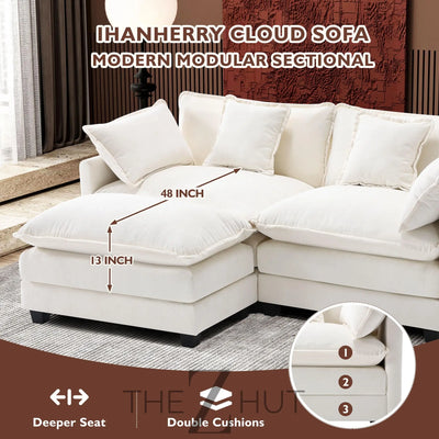 Ihanherry 146" U-Shaped Modern Sofa Modular Sectional Cloud Couch with 2 Ottoman, 6-Seat Chenille Deep Seat Sofa with 6 Pillows for Living Room, Bedroom and Apartment, Grey THE Z HUT