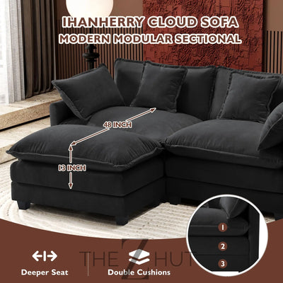 Ihanherry 146" U-Shaped Modern Sofa Modular Sectional Cloud Couch with 2 Ottoman, 6-Seat Chenille Deep Seat Sofa with 6 Pillows for Living Room, Bedroom and Apartment, Grey THE Z HUT