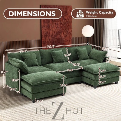 Ihanherry 146" U-Shaped Modern Sofa Modular Sectional Cloud Couch with 2 Ottoman, 6-Seat Chenille Deep Seat Sofa with 6 Pillows for Living Room, Bedroom and Apartment, Grey THE Z HUT