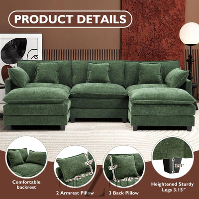 Ihanherry 146" U-Shaped Modern Sofa Modular Sectional Cloud Couch with 2 Ottoman, 6-Seat Chenille Deep Seat Sofa with 6 Pillows for Living Room, Bedroom and Apartment, Grey THE Z HUT