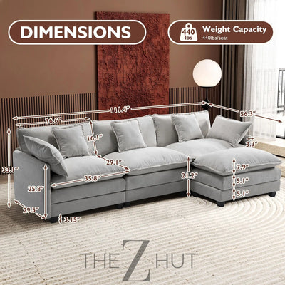Ihanherry 146" U-Shaped Modern Sofa Modular Sectional Cloud Couch with 2 Ottoman, 6-Seat Chenille Deep Seat Sofa with 6 Pillows for Living Room, Bedroom and Apartment, Grey THE Z HUT