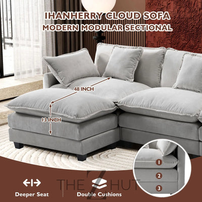 Ihanherry 146" U-Shaped Modern Sofa Modular Sectional Cloud Couch with 2 Ottoman, 6-Seat Chenille Deep Seat Sofa with 6 Pillows for Living Room, Bedroom and Apartment, Grey THE Z HUT