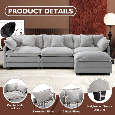 Ihanherry 146" U-Shaped Modern Sofa Modular Sectional Cloud Couch with 2 Ottoman, 6-Seat Chenille Deep Seat Sofa with 6 Pillows for Living Room, Bedroom and Apartment, Grey THE Z HUT