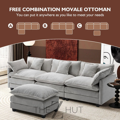 Ihanherry 146" U-Shaped Modern Sofa Modular Sectional Cloud Couch with 2 Ottoman, 6-Seat Chenille Deep Seat Sofa with 6 Pillows for Living Room, Bedroom and Apartment, Grey THE Z HUT
