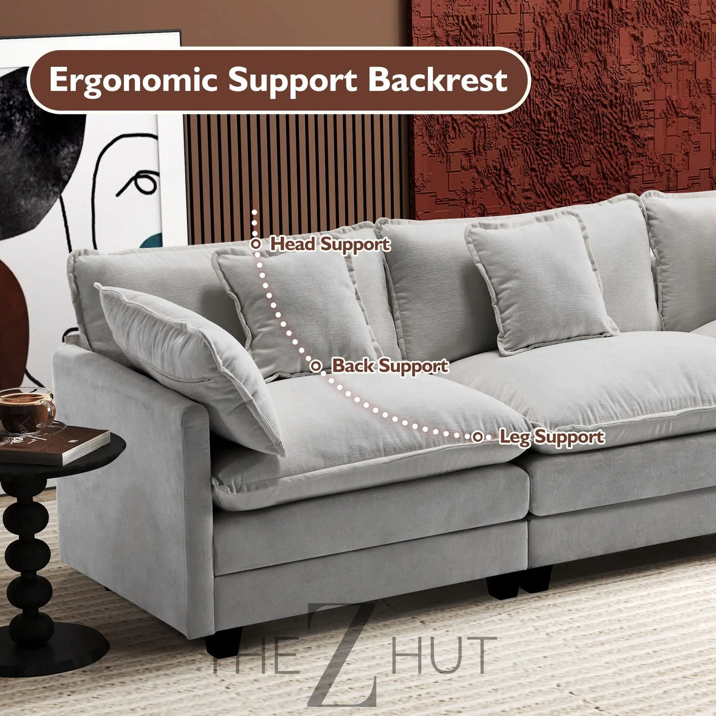 Ihanherry 146" U-Shaped Modern Sofa Modular Sectional Cloud Couch with 2 Ottoman, 6-Seat Chenille Deep Seat Sofa with 6 Pillows for Living Room, Bedroom and Apartment, Grey THE Z HUT