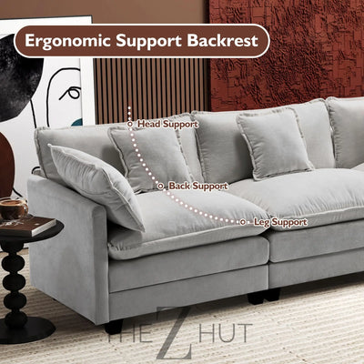 Ihanherry 146" U-Shaped Modern Sofa Modular Sectional Cloud Couch with 2 Ottoman, 6-Seat Chenille Deep Seat Sofa with 6 Pillows for Living Room, Bedroom and Apartment, Grey THE Z HUT
