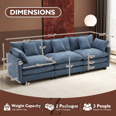 Ihanherry 146" U-Shaped Modern Sofa Modular Sectional Cloud Couch with 2 Ottoman, 6-Seat Chenille Deep Seat Sofa with 6 Pillows for Living Room, Bedroom and Apartment, Grey THE Z HUT