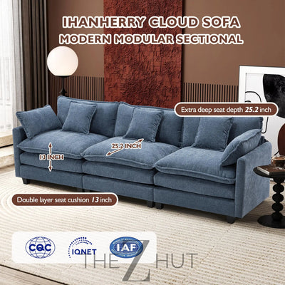Ihanherry 146" U-Shaped Modern Sofa Modular Sectional Cloud Couch with 2 Ottoman, 6-Seat Chenille Deep Seat Sofa with 6 Pillows for Living Room, Bedroom and Apartment, Grey THE Z HUT