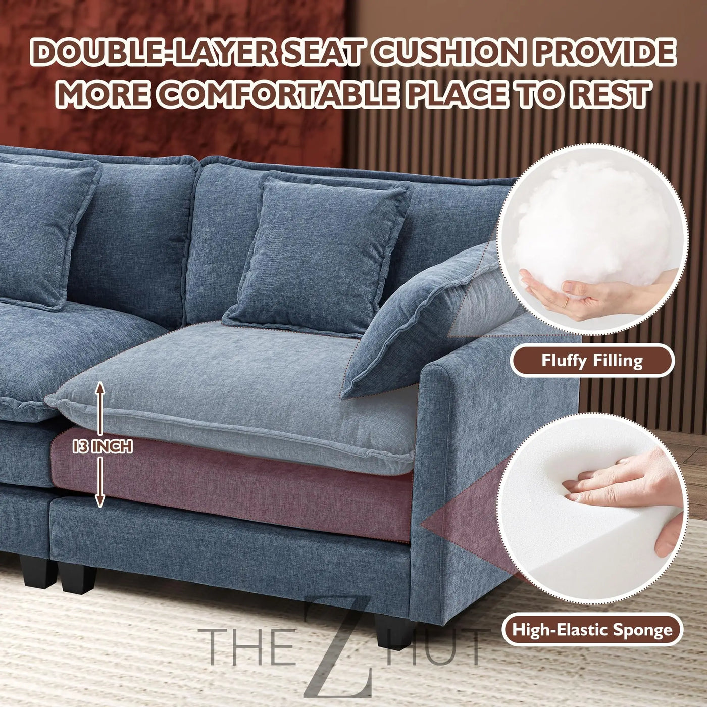 Ihanherry 146" U-Shaped Modern Sofa Modular Sectional Cloud Couch with 2 Ottoman, 6-Seat Chenille Deep Seat Sofa with 6 Pillows for Living Room, Bedroom and Apartment, Grey THE Z HUT
