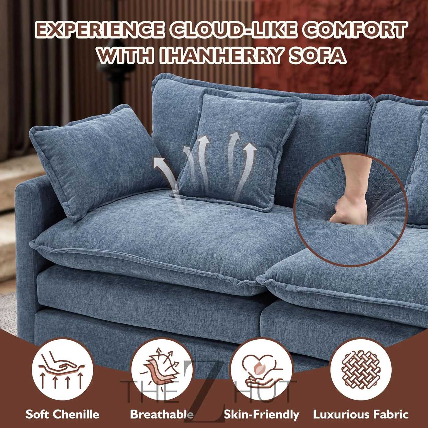 Ihanherry 146" U-Shaped Modern Sofa Modular Sectional Cloud Couch with 2 Ottoman, 6-Seat Chenille Deep Seat Sofa with 6 Pillows for Living Room, Bedroom and Apartment, Grey THE Z HUT