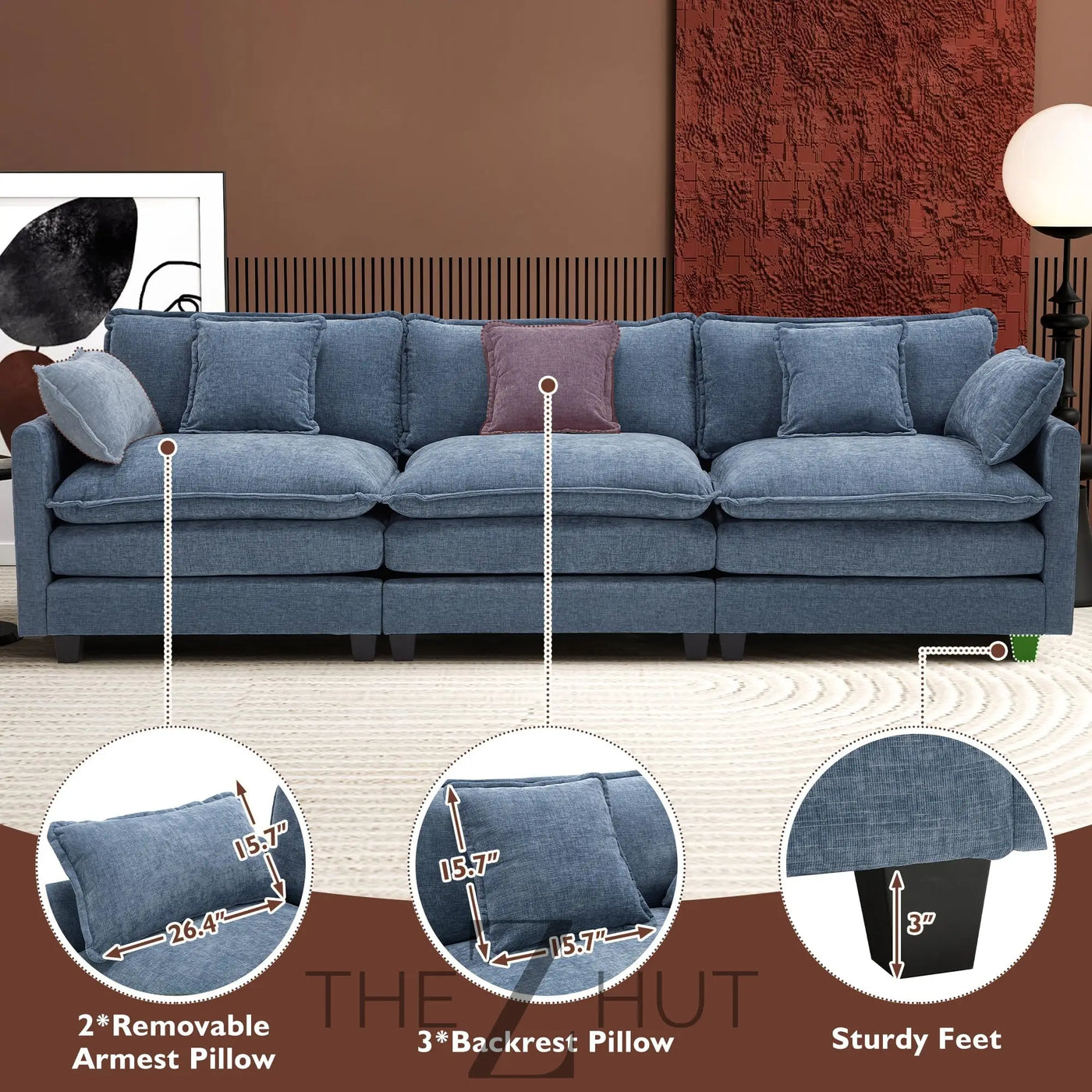 Ihanherry 146" U-Shaped Modern Sofa Modular Sectional Cloud Couch with 2 Ottoman, 6-Seat Chenille Deep Seat Sofa with 6 Pillows for Living Room, Bedroom and Apartment, Grey THE Z HUT