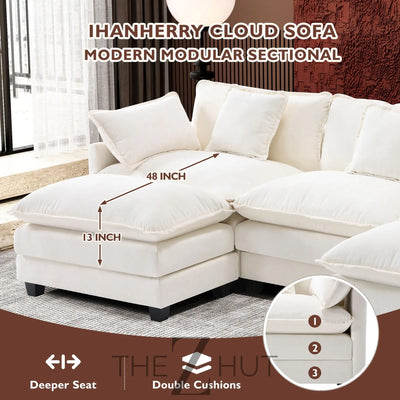 Ihanherry 146" U-Shaped Modern Sofa Modular Sectional Cloud Couch with 2 Ottoman, 6-Seat Chenille Deep Seat Sofa with 6 Pillows for Living Room, Bedroom and Apartment, Grey THE Z HUT
