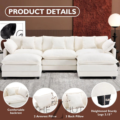 Ihanherry 146" U-Shaped Modern Sofa Modular Sectional Cloud Couch with 2 Ottoman, 6-Seat Chenille Deep Seat Sofa with 6 Pillows for Living Room, Bedroom and Apartment, Grey THE Z HUT