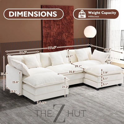 Ihanherry 146" U-Shaped Modern Sofa Modular Sectional Cloud Couch with 2 Ottoman, 6-Seat Chenille Deep Seat Sofa with 6 Pillows for Living Room, Bedroom and Apartment, Grey THE Z HUT