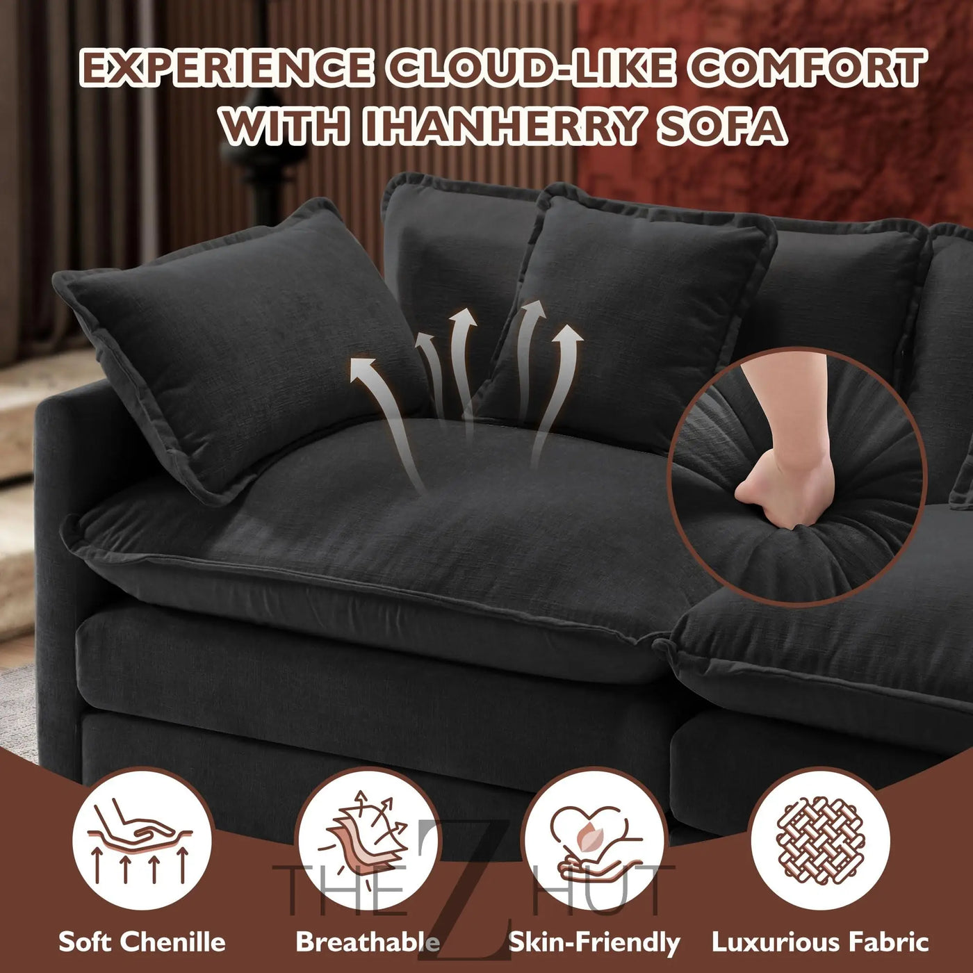 Ihanherry 146" U-Shaped Modern Sofa Modular Sectional Cloud Couch with 2 Ottoman, 6-Seat Chenille Deep Seat Sofa with 6 Pillows for Living Room, Bedroom and Apartment, Grey THE Z HUT