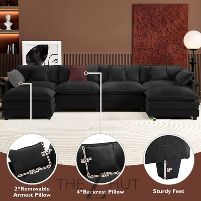 Ihanherry 146" U-Shaped Modern Sofa Modular Sectional Cloud Couch with 2 Ottoman, 6-Seat Chenille Deep Seat Sofa with 6 Pillows for Living Room, Bedroom and Apartment, Grey THE Z HUT