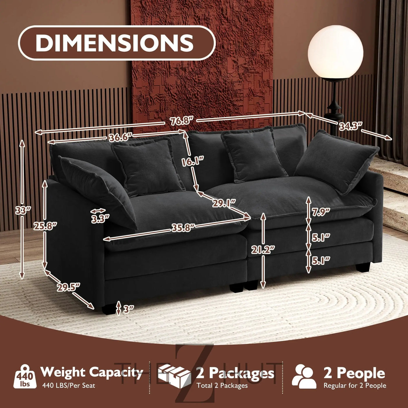 Ihanherry 146" U-Shaped Modern Sofa Modular Sectional Cloud Couch with 2 Ottoman, 6-Seat Chenille Deep Seat Sofa with 6 Pillows for Living Room, Bedroom and Apartment, Grey THE Z HUT