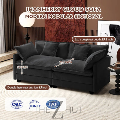 Ihanherry 146" U-Shaped Modern Sofa Modular Sectional Cloud Couch with 2 Ottoman, 6-Seat Chenille Deep Seat Sofa with 6 Pillows for Living Room, Bedroom and Apartment, Grey THE Z HUT
