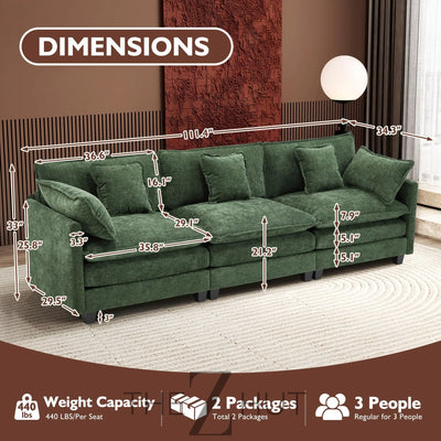 Ihanherry 146" U-Shaped Modern Sofa Modular Sectional Cloud Couch with 2 Ottoman, 6-Seat Chenille Deep Seat Sofa with 6 Pillows for Living Room, Bedroom and Apartment, Grey THE Z HUT