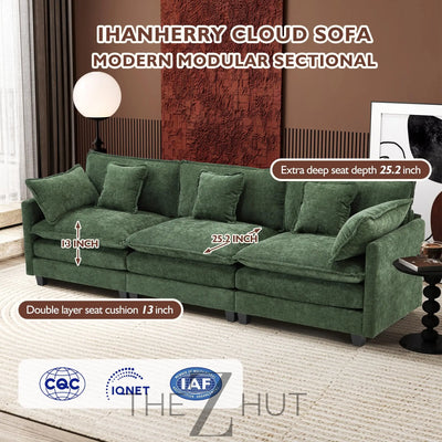 Ihanherry 146" U-Shaped Modern Sofa Modular Sectional Cloud Couch with 2 Ottoman, 6-Seat Chenille Deep Seat Sofa with 6 Pillows for Living Room, Bedroom and Apartment, Grey THE Z HUT