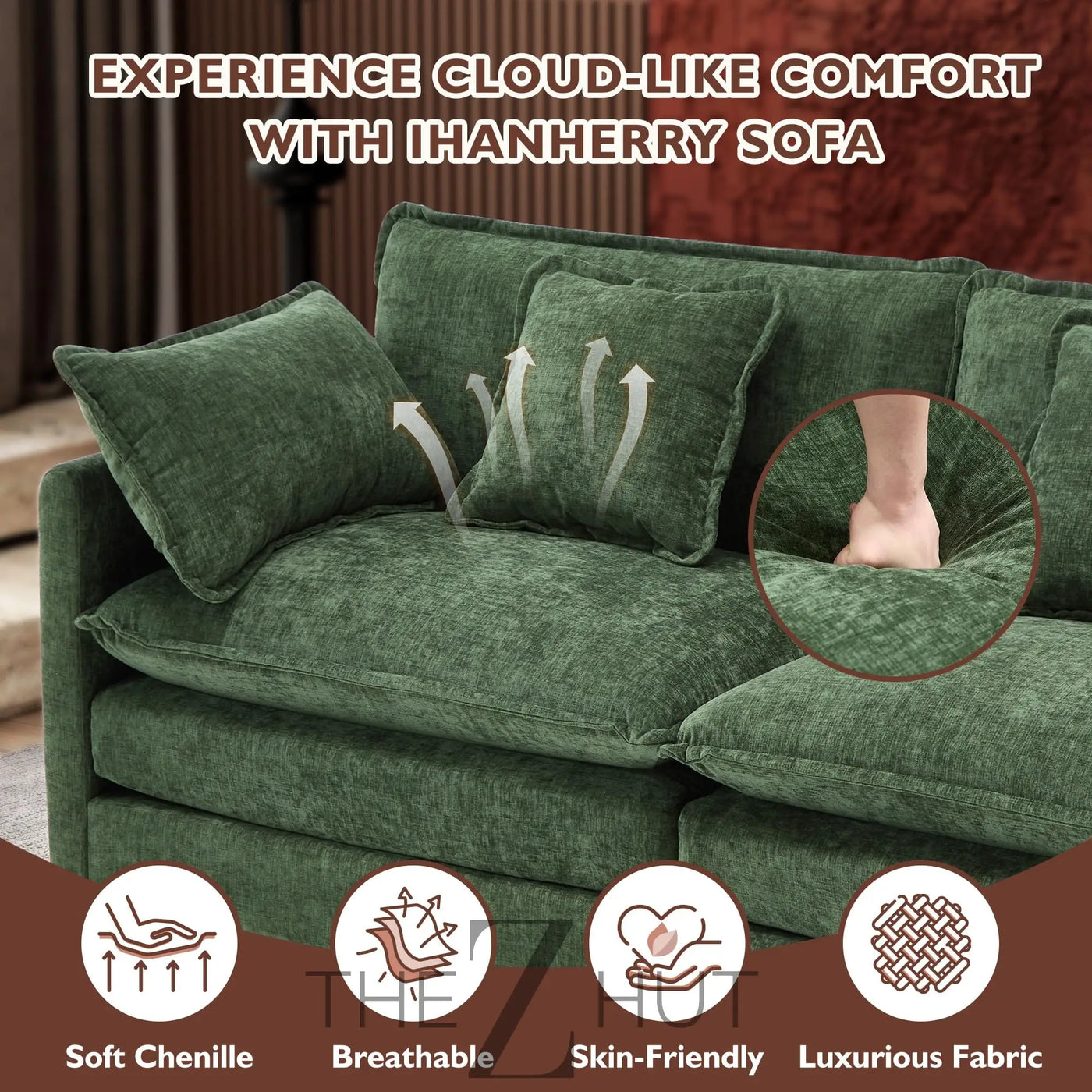Ihanherry 146" U-Shaped Modern Sofa Modular Sectional Cloud Couch with 2 Ottoman, 6-Seat Chenille Deep Seat Sofa with 6 Pillows for Living Room, Bedroom and Apartment, Grey THE Z HUT