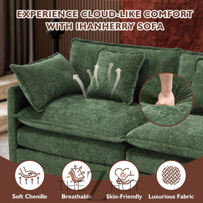 Ihanherry 146" U-Shaped Modern Sofa Modular Sectional Cloud Couch with 2 Ottoman, 6-Seat Chenille Deep Seat Sofa with 6 Pillows for Living Room, Bedroom and Apartment, Grey THE Z HUT