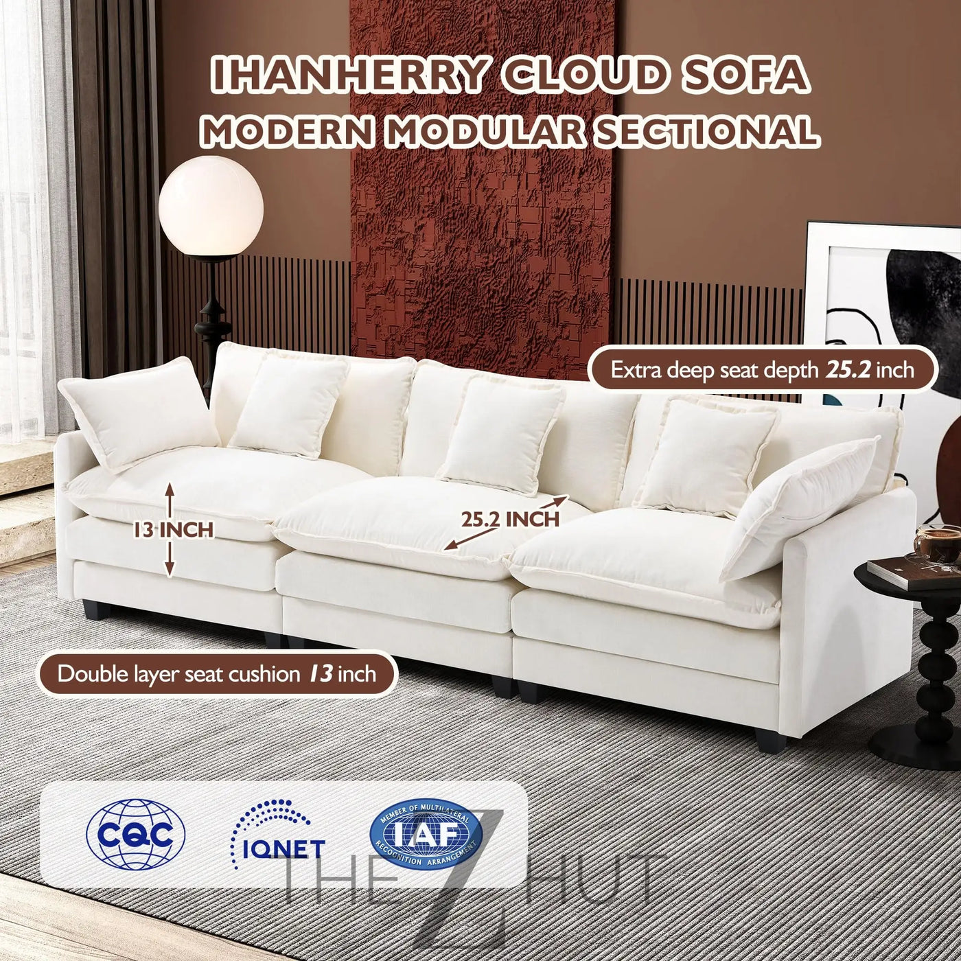 Ihanherry 146" U-Shaped Modern Sofa Modular Sectional Cloud Couch with 2 Ottoman, 6-Seat Chenille Deep Seat Sofa with 6 Pillows for Living Room, Bedroom and Apartment, Grey THE Z HUT