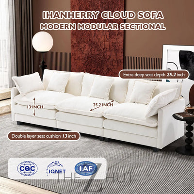 Ihanherry 146" U-Shaped Modern Sofa Modular Sectional Cloud Couch with 2 Ottoman, 6-Seat Chenille Deep Seat Sofa with 6 Pillows for Living Room, Bedroom and Apartment, Grey THE Z HUT