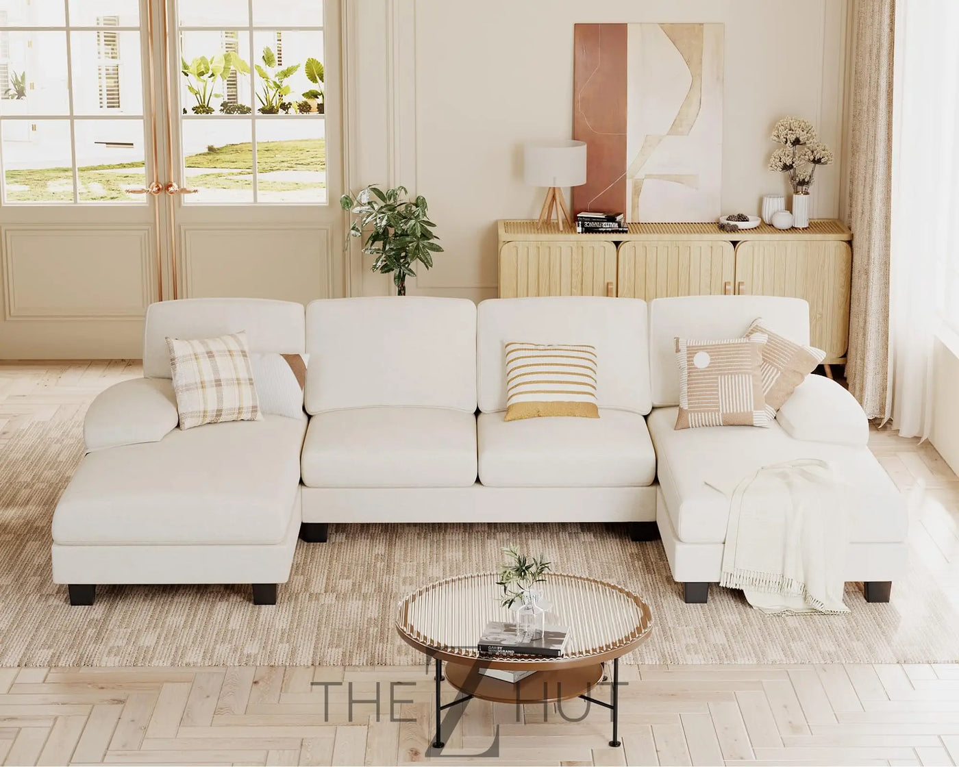 JUMMICO Sectional Couches for Living Room, U Shaped Couch with Chenille Fabric, 4 Seat Modern Sofa with Removable Pillows for Apartment and Small Space (Fabric, Grey) THE Z HUT