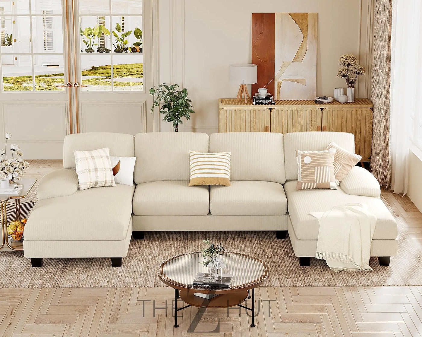 JUMMICO Sectional Couches for Living Room, U Shaped Couch with Chenille Fabric, 4 Seat Modern Sofa with Removable Pillows for Apartment and Small Space (Fabric, Grey) THE Z HUT