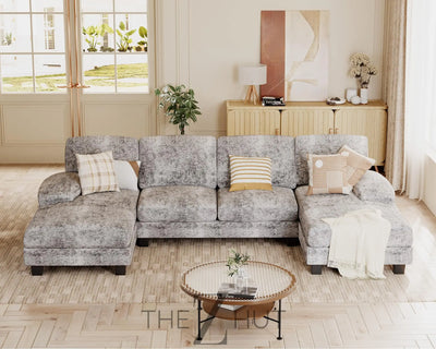 JUMMICO Sectional Couches for Living Room, U Shaped Couch with Chenille Fabric, 4 Seat Modern Sofa with Removable Pillows for Apartment and Small Space (Fabric, Grey) THE Z HUT